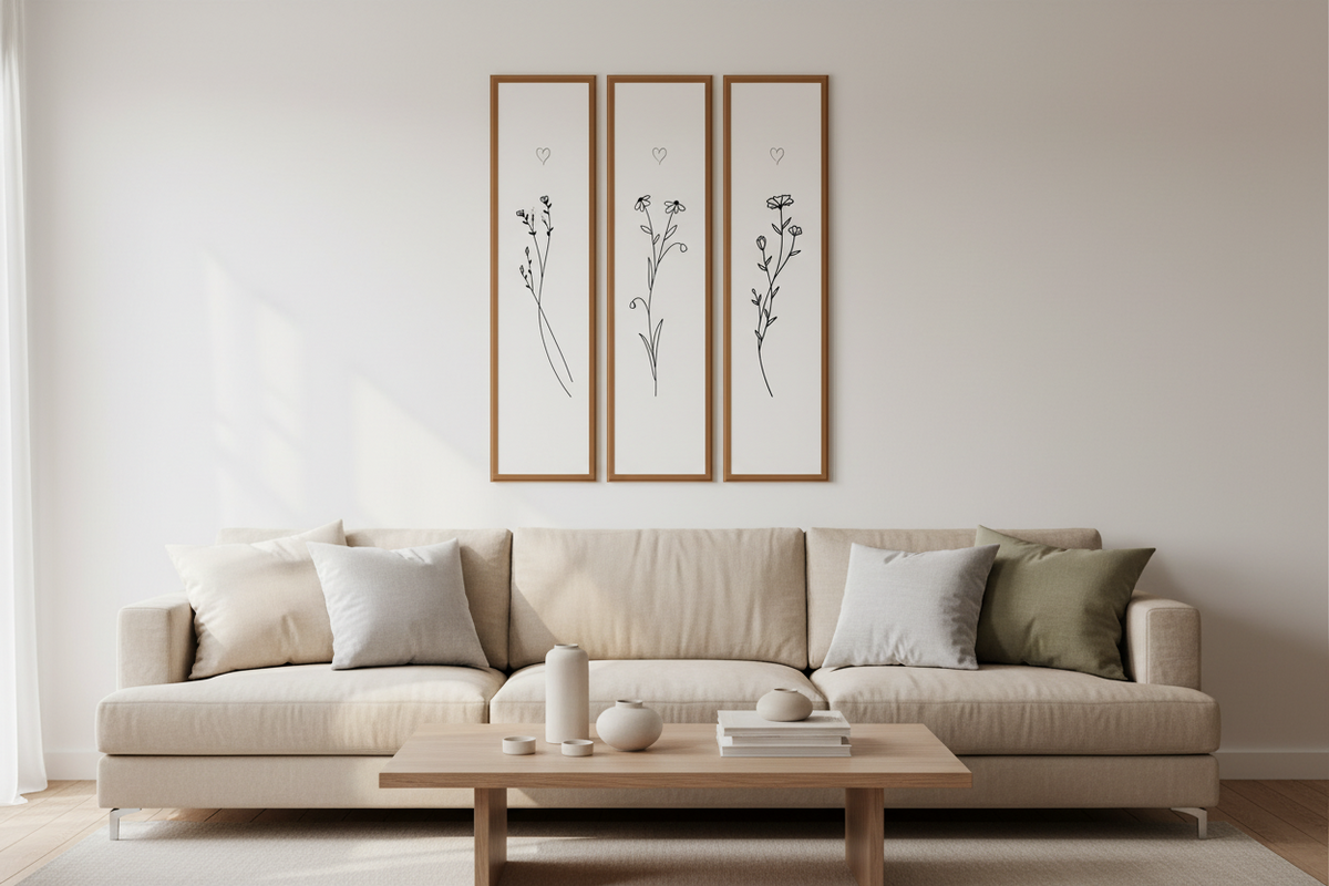 Wildflower Line Art Triptych | Instant Download Printable Art