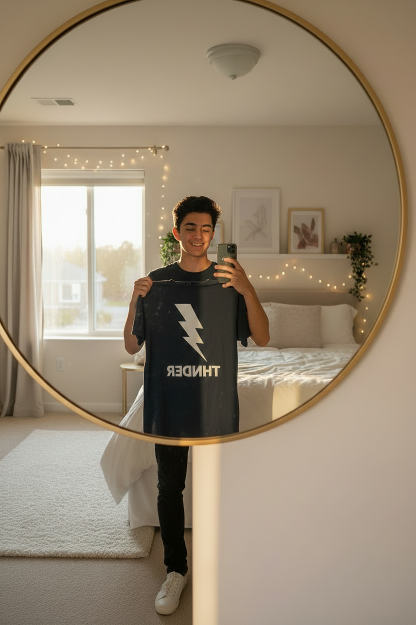 Thunder tee - mirror selfie clean